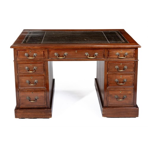 766 - A GEORGE III STYLE MAHOGANY PEDESTAL DESK