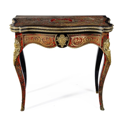 819 - A BOULLE, EBONISED AND ORMOLU-MOUNTED CARD TABLE, 19TH CENTURY