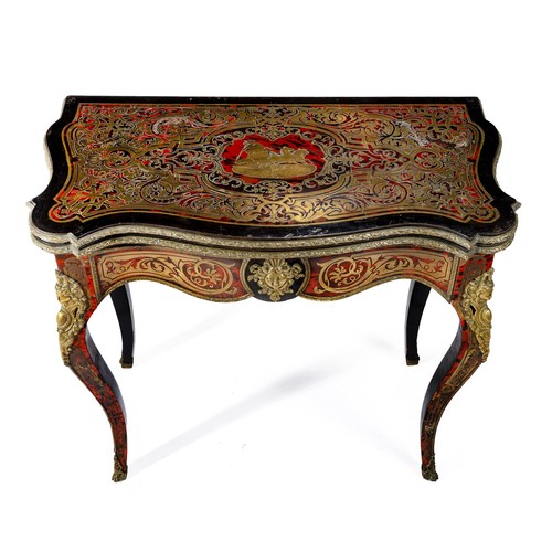 819 - A BOULLE, EBONISED AND ORMOLU-MOUNTED CARD TABLE, 19TH CENTURY