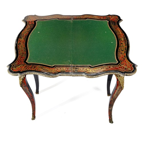 819 - A BOULLE, EBONISED AND ORMOLU-MOUNTED CARD TABLE, 19TH CENTURY