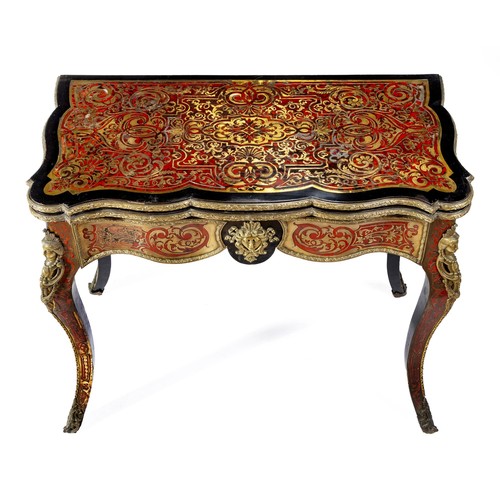 817 - A BOULLE, EBONISED AND ORMOLU-MOUNTED CARD TABLE, 19TH CENTURY