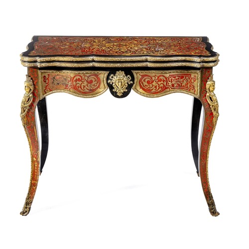 817 - A BOULLE, EBONISED AND ORMOLU-MOUNTED CARD TABLE, 19TH CENTURY