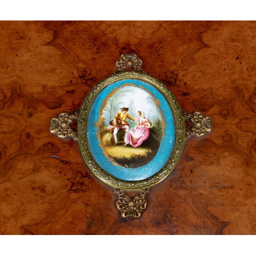 797 - A VICTORIAN WALNUT AND PORCELAIN-MOUNTED LOO TABLE