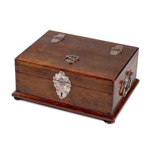 213 - A MAHOGANY AND METAL-MOUNTED DEEDS BOX