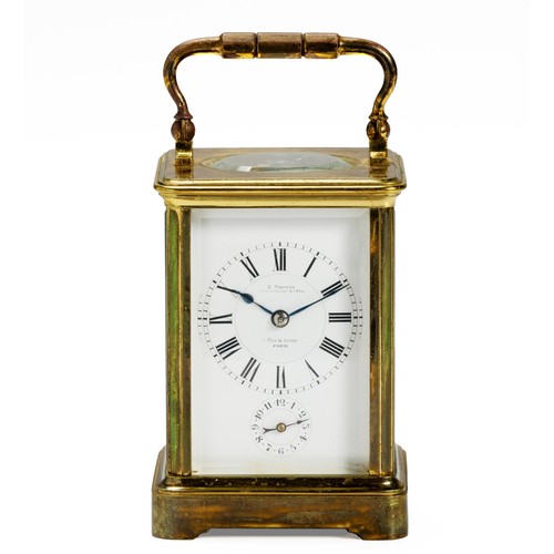 178 - A BRASS CARRIAGE CLOCK, E THOMAS, PARIS