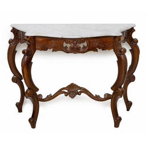 790 - A VICTORIAN MAHOGANY AND MARBLE-TOPPED CONSOLE TABLE