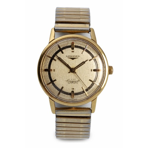 537 - A GENTLEMAN'S GOLD WRISTWATCH, LONGINES CONQUEST