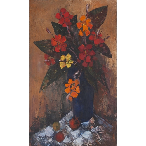 583 - George Enslin (South African 1919 - 1972) VASE OF HIBISCUS WITH FRUIT