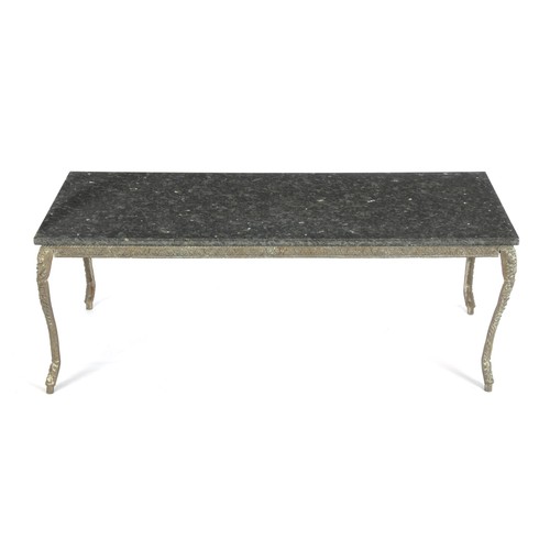 393 - A MOTTLED GREEN MARBLE TOP COFFEE TABLE