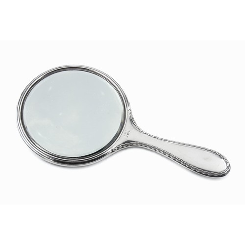 923 - A GEORGE V SILVER HAND-HELD MIRROR, BIRMINGHAM, 1913