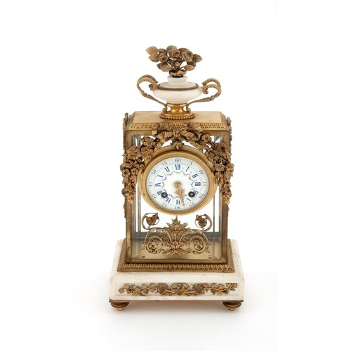 267 - A CONTINENTAL GILT-METAL AND WHITE MARBLE MANTLE CLOCK