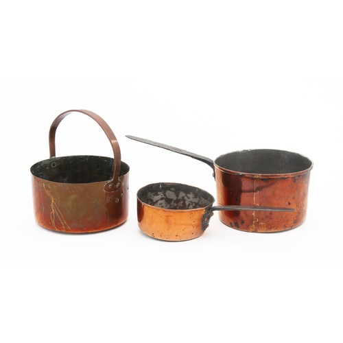 240 - TWO COPPER PANS AND A COPPER POT