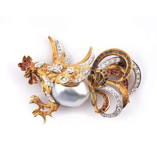 677 - A PEARL AND DIAMOND BROOCH, CIRCA 1970