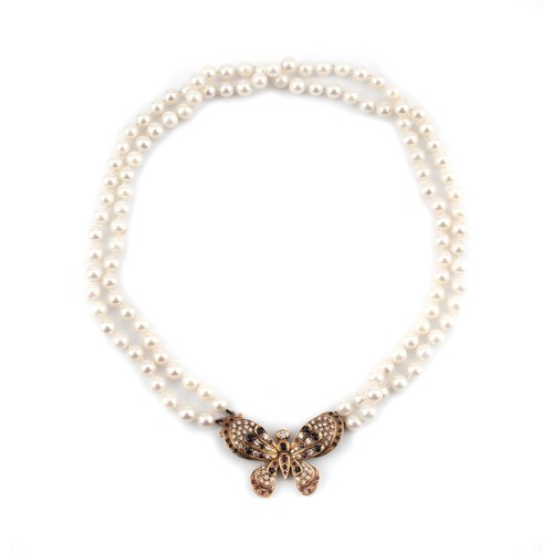 698 - A DIAMOND, GEMSTONE AND PEARL NECKLACE