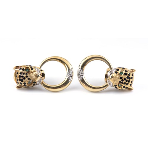 716 - A PAIR OF DIAMOND AND GEMSTONE LEOPARD STYLE EARRINGS