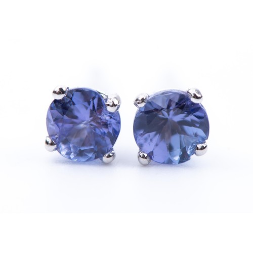 718 - A PAIR OF TANZANITE STUD EARRINGS