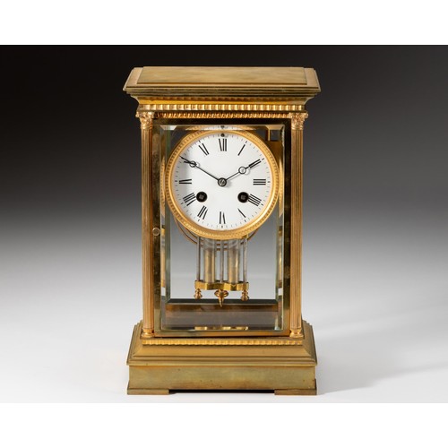 264 - A FRENCH BRASS MANTEL CLOCK, SAMUEL MARTI ET CIE, 19TH CENTURY