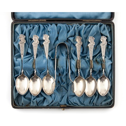 912 - A CASED SET OF SIX VICTORIAN SILVER TEASPOONS AND A PAIR OF SUGAR NIPS, JOSEPH GLOSTER, BIRMINGHAM, ... 