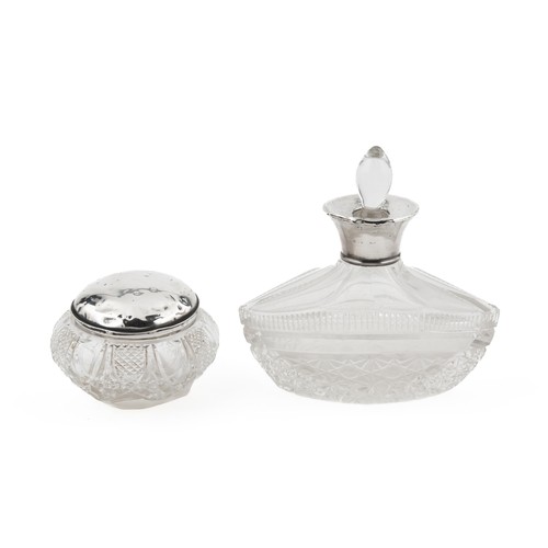 914 - A GLASS AND SILVER-MOUNTED DRESSING TABLE JAR AND BOTTLE, VARIOUS MAKERS AND DATES