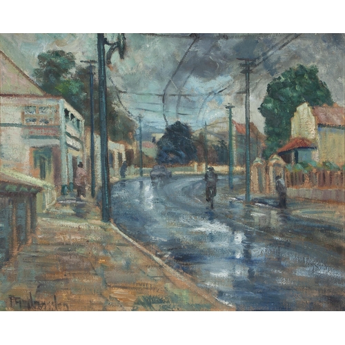 637 - Piet van Heerden (South African 1917 - 1991) RAINY STREET SCENE