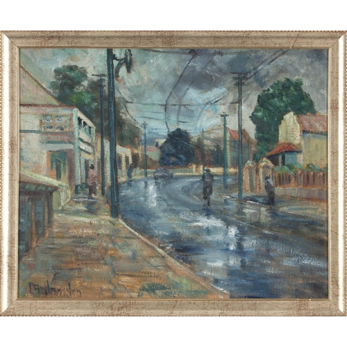 637 - Piet van Heerden (South African 1917 - 1991) RAINY STREET SCENE