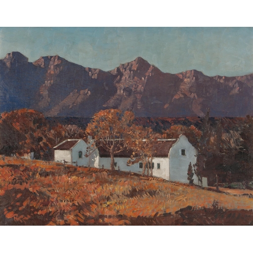 618 - Robert Gwelo Goodman (South Africa 1871 - 1939) CAPE DUTCH HOUSE BENEATH MOUNTAINS