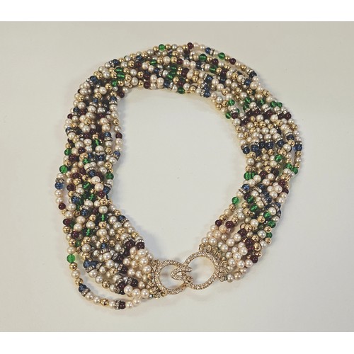 689 - A MULTI STRAND PEARL AND BEAD NECKLACE, CIRCA 1970