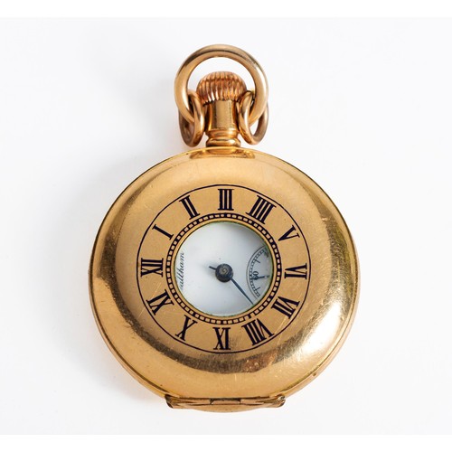 A GOLD PLATED HALF HUNTER CASED POCKET WATCH