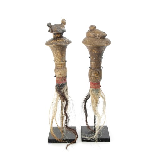 414 - A PAIR OF BAULE FLY WHISKS, IVORY COAST