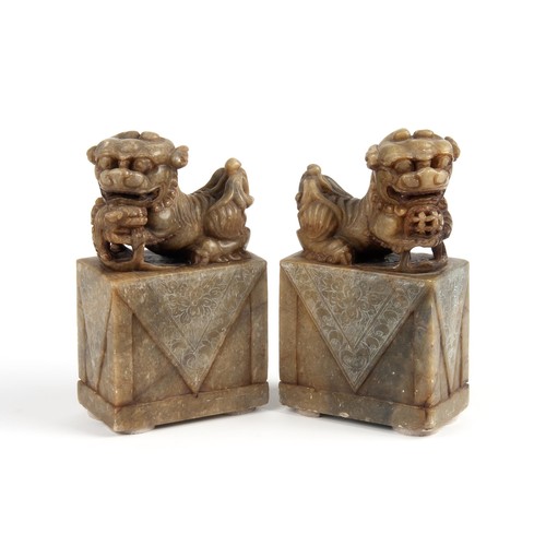 737 - A PAIR OF CHINESE SOAPSTONE FU-DOGS, REPUBLIC OF CHINA, 1949-