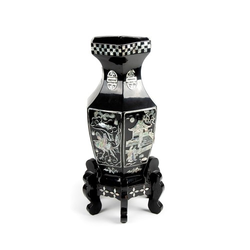 723 - A CHINESE MOTHER-OF -PEARL INLAID VASE-ON-STAND