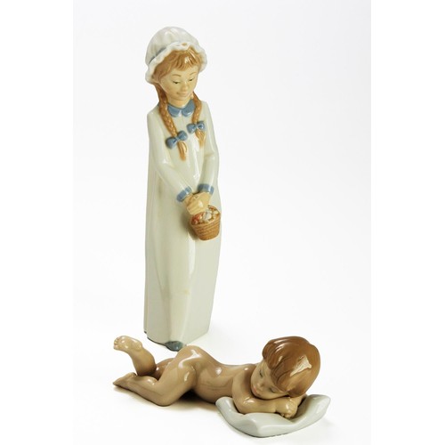 808 - TWO LLADRO FIGURES OF A GIRL AND A BABY