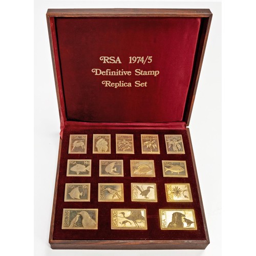 1116 - A CASED GOLD PLATED SILVER RSA STAMP REPLICA SET, THE AFRICANA COMMEMORATIVE MINT, 1974/75