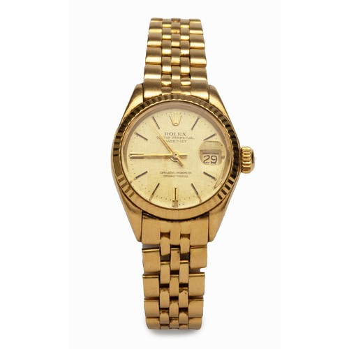 A LADIES GOLD WRISTWATCH, ROLEX OYSTER PERPETUAL