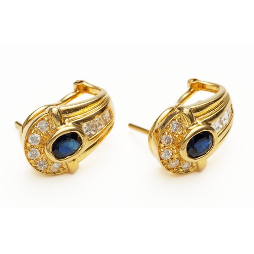 947 - A PAIR OF SAPPHIRE AND DIAMOND EARRINGS