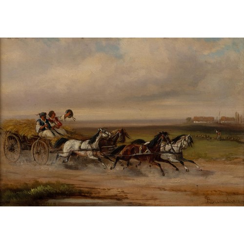 395 - Alfred Steinacker (Austrian 1838 - 1914) HORSES PULLING HAY CART