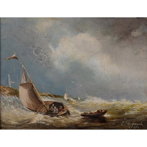 394 - JJ Koppenol (*** 20th Century) BOAT AT SEA and HAY BALES, two in the lot