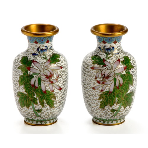 718 - A PAIR OF CHINESE CLOISONNE VASES