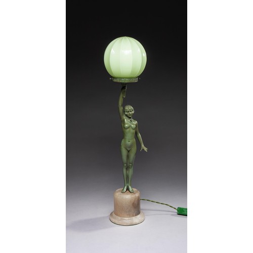 805 - AN ART DECO SPELTER FIGURAL LAMP