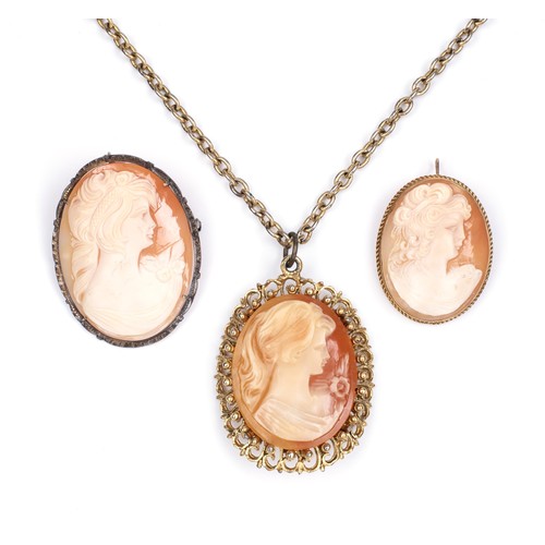 1233 - A CAMEO PENDANT AND CHAIN AND TWO PENDANTS