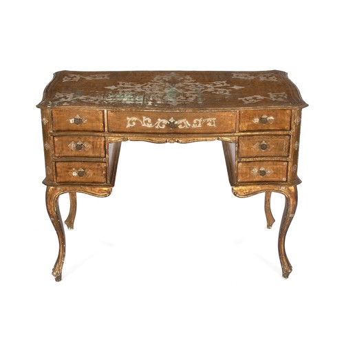 307 - A GOLD-PAINTED DRESSING TABLE WITH MIRROR