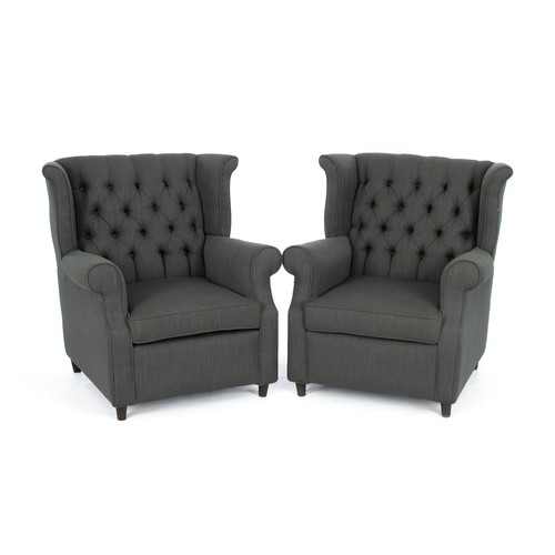 278 - A PAIR OF UPHOLSTERED WINGBACK ARMCHAIRS