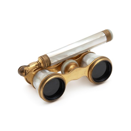 104 - A PAIR OF BRASS AND MOTHER-OF-PEARL OPERA GLASSES