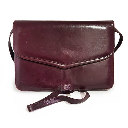 664 - A MERLOT RED CALF-SKIN DETACHABLE STRAP SHOULDER BAG