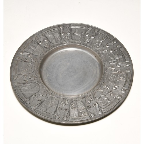 29 - A PEWTER TRAY, CONTINENTAL