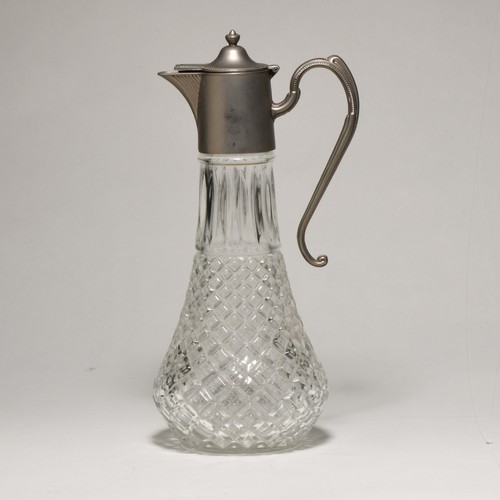 839 - A SILVER-PLATE MOUNTED AND CUT-GLASS CLARET JUG