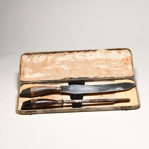 840 - A CASED CARVING SET, MAKER AND DATE MARKS RUBBED