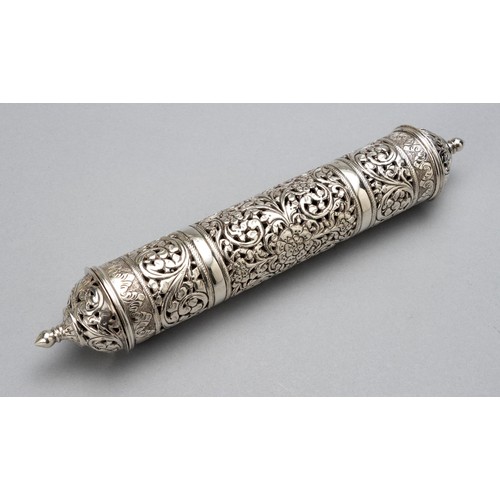 644 - A SILVER MEGILLAH SCROLL HOLDER, IMPRESSED .900