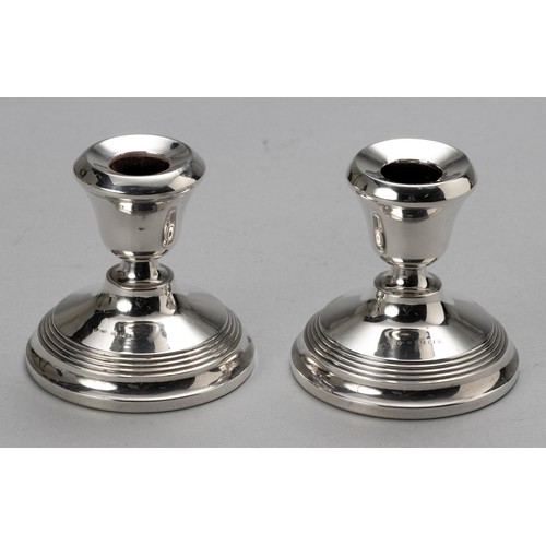 143 - A PAIR OF ELIZABETH II SILVER CANDLESTICKS, JOSEPH GLOSTER LTD, BIRMINGHAM, 1956