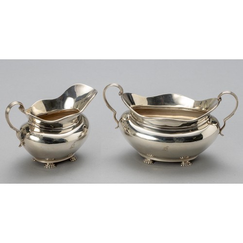 627 - A GEORGE V SILVER MILK JUG AND TWO-HANDLED SUGAR BASIN, ELKINGTON AND CO LTD, LONDON, 1911